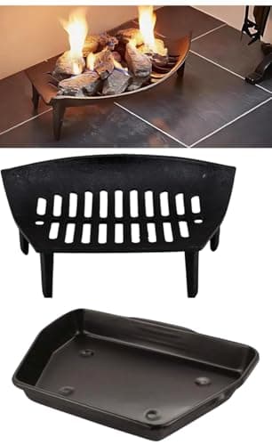 Image of ADEPTNA Heavy Duty 16" Cast Iron Open Fire Grate with Traditional 11" Ash Pan – Log, Coal & Wood Fireplace Grate & Galvanised Ash Tray – Durable, Heat-Resistant