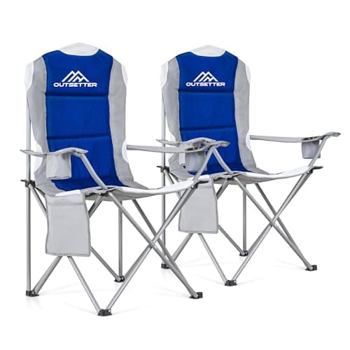 Image of 2 Pack Camping Chair,Premium Padded Folding Camping Chair, Outdoor Seats with High Back & Cup Holder & Side Pockets,Waterproof Chair 120kg Weight Capacity for Garden Picnic Beach Directors(Blue)