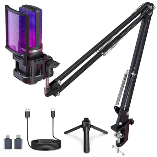 Image of zealsound USB Gaming Microphone for PC & Phones, Condenser Streaming Mic mit RGB, Mute & Gain, Desktop Tripod Stand & Suspension Arm, Plug & Play Mic for Podcast & Recording, A68S