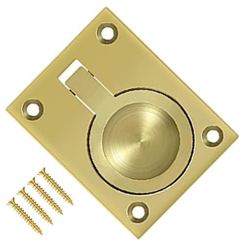 Image of TERF® Traditional Vintage Polished Brass Flush Ring Pull Handle 63mm (2.5 inch) Face Fix Handle Including Fixing Screw for Use Window Cupboard Cabinet Wardrobe Door Gate - Pack of 1