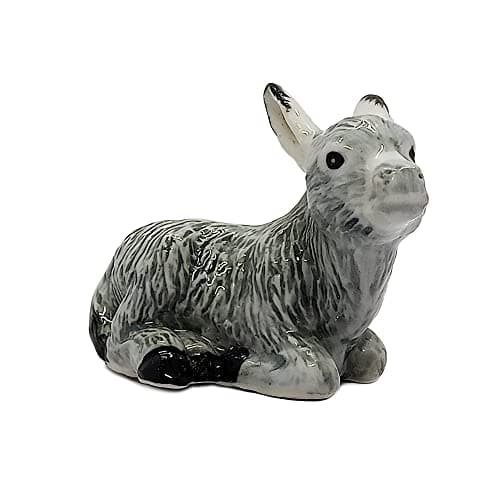 Image of WitnyStore Tiny 2" Gray Crouch Baby Donkey - Miniature Hand Made Ceramic Donkeys Burro Foal Mule Livestock Domesticated Farm Animals Cute Porcelain Decorative Figures Collectible Figurines Décor Gifts