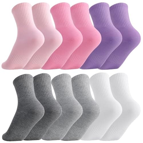 Image of Zuimei 6 Pairs Kids Socks Junior Cotton School Sports Socks, Crew Athletic Sock with Retro Stripes Hearts, Casual Stretchy Sock for Girls and Boys 9-12 Years(6 Colors)