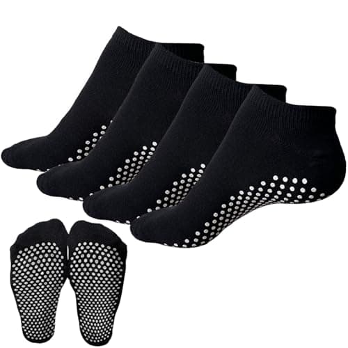 Image of KEYRI Non Slip Yoga Socks Pilates Socks Cotton Yoga Socks for women and men with Grips,Ballet Home Hospital Fitness Sports Socks,Full Toe Ankle Non-Slip Grip Socks,One Size (4 Black)