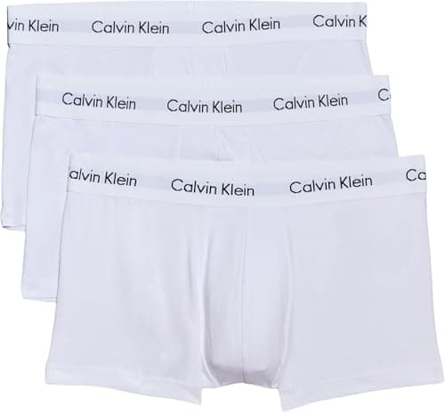 Image of Calvin Klein Men's 3 Pack Low Rise Trunks - Cotton Stretch Boxers, White, M