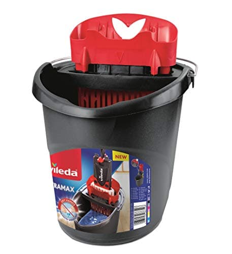 Image of Vileda 4023103201415 Ultramax Power Plastic Bucket and Press 157648, Black and Red, 37 x 28.6 x 36 cm