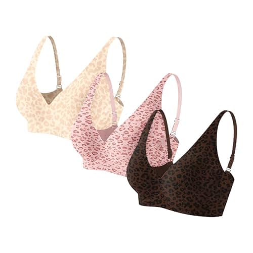 Image of 1/3 Pack Leopard Print Jelly Bra for Women Deep V Wireless Push Up Bralette Seamless No Underwire Comfort T-Shirt Bra Adjustable Straps Plunge Full Coverage Everyday Bra for UK