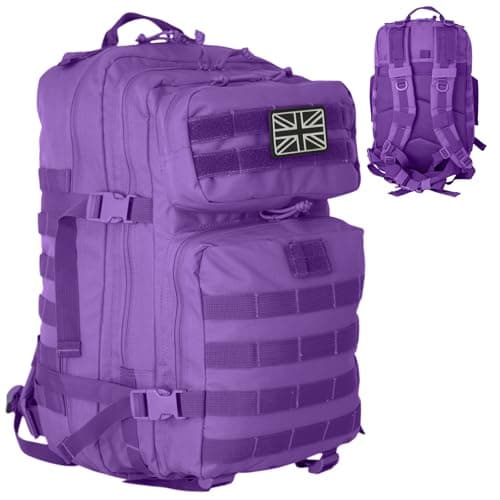 Image of Military Tactical Backpack 21L – Heavy Duty Multi-Pocket MOLLE Rucksack with 180° Opening, Padded Breathable Back Panel, Adjustable Straps & Durable Zip Storage for Travel, Gym & Outdoor Use – Purple