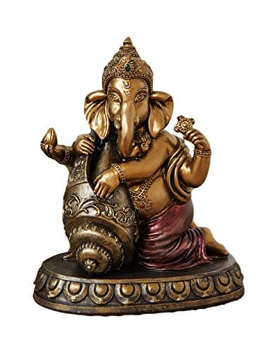 Image of Widdop Faith & Hope Bronze Effect Indian God Elephant Ganesh with a Shell Figurine Gift Ornament FH147