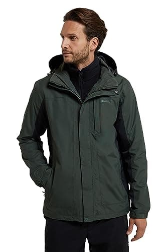 Image of Mountain Warehouse Thunderstorm Mens 3 in 1 Jacket - Breathable Mens Coat, Waterproof Rain Coat, Taped Seams, Detachable Inner Fleece Rain Jacket - Spring Summer Khaki M