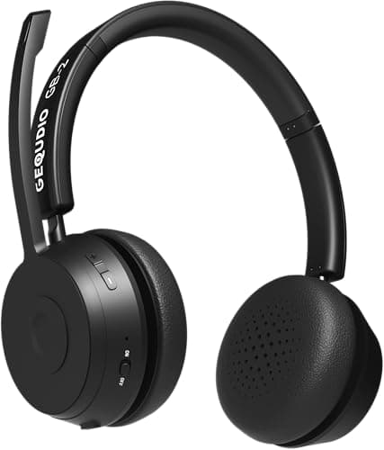 Image of GEQUDIO GB-2 Headset with Microphone Bluetooth | Wireless Headphones | Passive Noise Cancelling | Connect 2 Devices Simultaneously (Mobile Phone, PC, Laptop) | Wireless Headset | Standby 500h (without