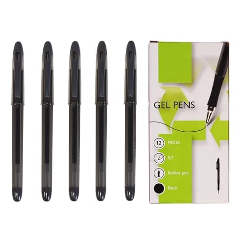Image of 5 Star Branded 24 x Black Roller Gel Pens 0.7mm Tip with Rubber Grip & Visible Barrel