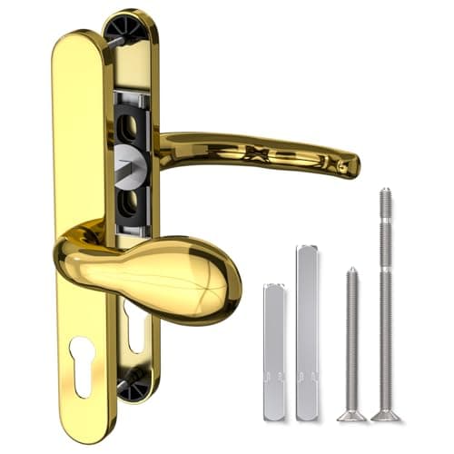 Image of Bwintech 1 Pcs PVD Gold Stainless Steel UPVC Door Handle,Lever/Pad Split Offset 60 and 92mm Backset,211mm Screw Hole Distance, 243mm Plate Length Front Door Handles for UPVC Door