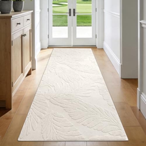 Image of Enyhom Hallway Runner Rug 80x200cm Beige, Non‑Slip Washable Soft Fluffy Long Carpet Boho Runner Rugs for Kitchen Corridor Living Room Entryway Bedroom