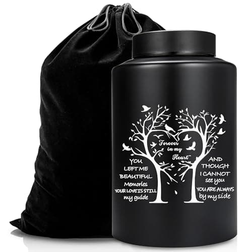 Image of Gredstar Black Tree of Life Cremation Urn Large Burial Urn for Human Ashes, Handcrafted Adult Memorial Urns - Home Decorative Ash Holder with Velvet Bag