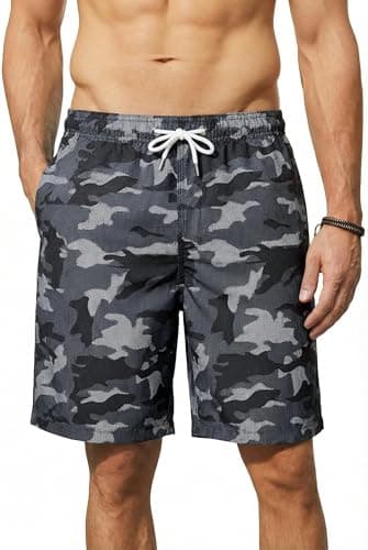 Image of Enlision Mens Swim Shorts Grey Beach Swimming Trunks Men Quick Dry Summer Casual Holiday Boardshorts Camouflage Printed Gents Short Pants with Mesh Lining Pockets for Pools Surf Water Sports L