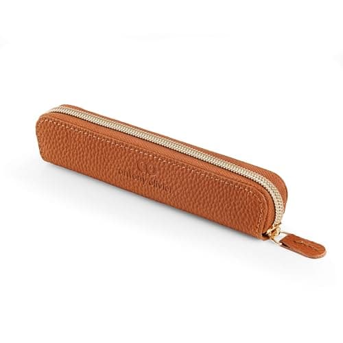 Image of Antony Olivier Real Leather Pencil Case | Brown Pen Pouch with Zip | for Men, Women & Professionals | Cutest Slim Design Size Pouch for Stationery & Utensils