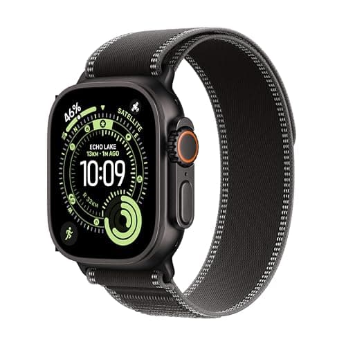 Image of Apple Watch Ultra 3 GPS + Cellular 49mm Premium Running and Multisport Smartwatch with Rugged Black Titanium Case with Black/Charcoal Trail Loop S/M. Advanced Health and Fitness Tracking