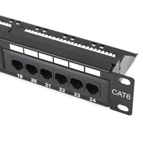 Image of Patch Panel Cat6 24 Port RJ45 Gigabit 19 Inch Rack Mountable 1U & Back Bar