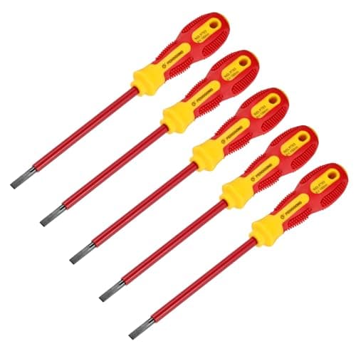 Image of sourcing map 5pcs 1000v Insulated Electrician Screwdriver 6x150mm CR-V Magnetic Slotted Flat Head Insulation Screwdrivers