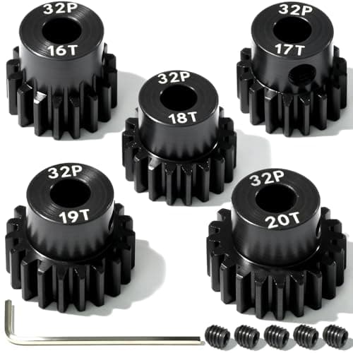 Image of 5Pcs 32P Hardened Steel Pinion Gear Set 5mm Shaft 16T 17T 18T 19T 20T Motor Pinion Gear with M4 Screw and Hex Key, for Arrma HPI Kyosho Losi Axial Traxxas Tamiya 1/10 RC Car and 540/550 Motors