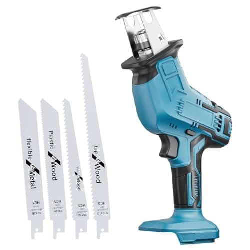 Image of Cordless Reciprocating Saw for Makita 18V Battery (Only Tool), Brushless Reciprocating Saw 3500SPM Stroke Speed with 4 Blades for Metal/Wood/PVC Cutting Tool