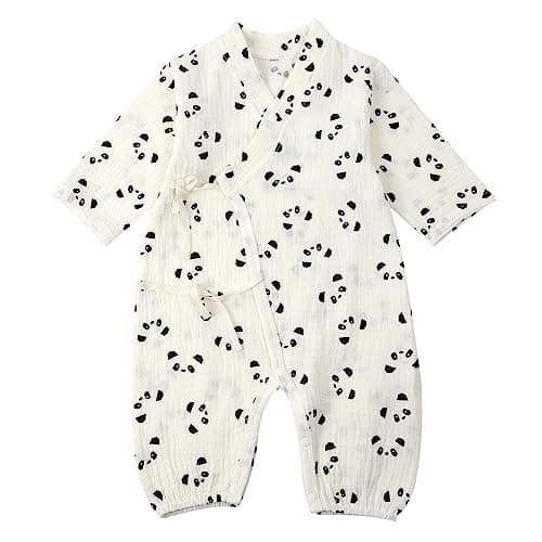Image of BINIDUCKLING Baby Muslin Romper 100% Cotton Newborn Kimono Outfit (Panda,0-3 Months)