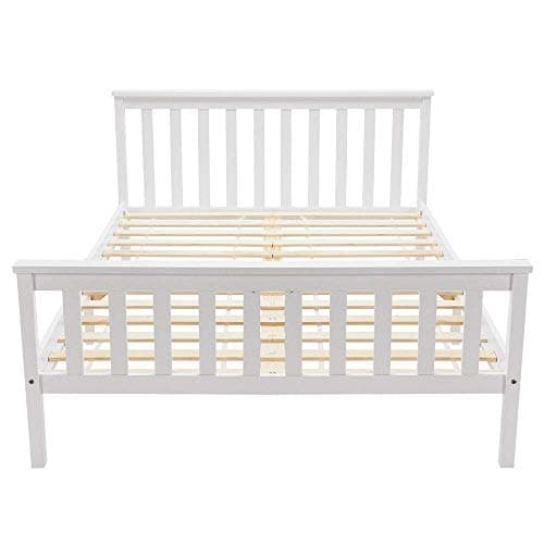 Image of Merax Double Bed Wooden Frame, Double Wooden Bed in White for Adults, Kids, Teenagers, 190x135cm