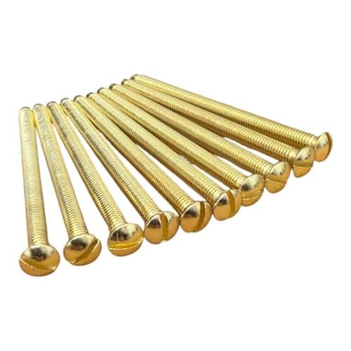 Image of M3.5 x 40mm Polished Brass Electrical Machine Screws – Pack of 10 | Long Fixing Screws for Light Switch & Plug Socket Faceplates