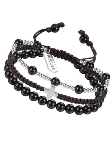 Image of Jovivi Mens Crystal Bracelet for Men,Men's Black Obsidian Healing Crystal Gemstone Cross bracelet christian jewellery Gifts for Men Women