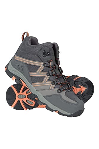 Image of Mountain Warehouse Oscar Kids Walking Boots – Suede Footwear with Sturdy Grip, Padded Ankles & Strong Outsole – For Spring Summer Travelling, Hiking, Camping Dark Grey Junior Shoe Size 4