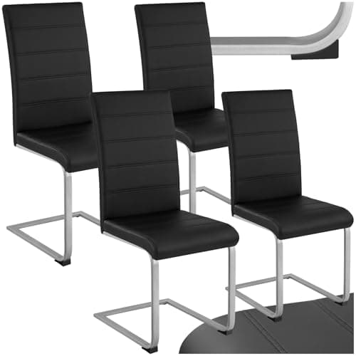 Image of tectake® Set of 4 Dining Chairs with Durable Faux Leather Covers & Comfortable Padding, Dining Chair Set with Ergonomic Backrests & Easy Setup, Ideal Living Room, Home Office & Kitchen Chairs - Black