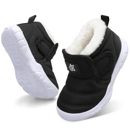 Image of JIASUQI Baby Boys Girls Booties Kid Warm Fuzzy Snow Boots Toddler Outdoor Cozy Winter Shoes with Faux Fur Lined(Black 20,12Months-18Months)