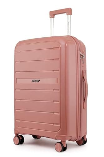 Image of Fly Kite Luggage 24 Inch Medium Suitcase 100% Polypropylene Hard Shell with Aluminium Trolley Handle, Real TSA Secure Lock 3 Digit, 360° Smooth Wheels Lightweight Suitcase|Rose Gold