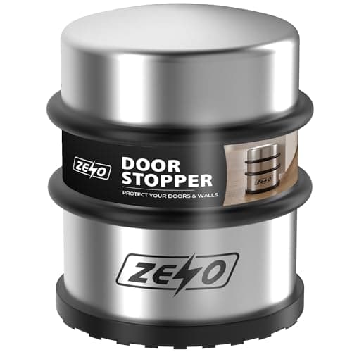 Image of ZENO Door Stop | Door Stopper | Stainless Steel Door Stoppers for Floor | Door Stopper with Anti Slip Base | Protect Your Doors & Walls | Weighted Door Stop | Chrome