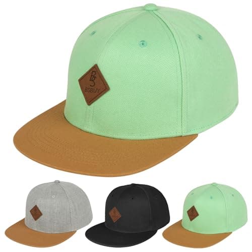 Image of BSBUY Baseball Cap Men Flat Brim Kappe Cap, Classic Plain Baseball Hats Flat Peak Snapback Hat Cap Hip Hop Style, Adjustable Sports Casual Cap Breathable Summer Sun Visor Hat for Outdoor(Green+Brown)