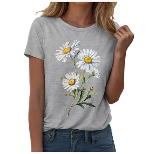 Image of Women's t-Shirts Sunflower Shirts Vintage Flower Graphic Tees Shirts Inspirational Tees Casual Shirt Tops Womans Tops (Light Gray, XL)