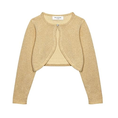 Image of Bolerose Girls Long Sleeve Sparkle Cardigan Childrens Kids Bolero Shrug (Gold, 5-6 Years)
