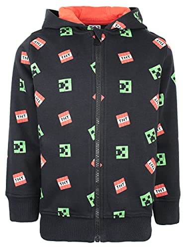 Image of Minecraft - Black Zip Up Hoodie Kids Clothes - Boys' Hoodies - Kids Black Hoodie Creeper - Aged 7/8