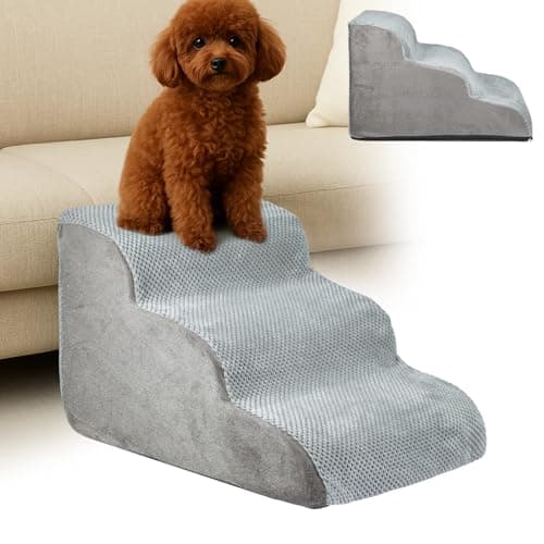 Image of CROWNSHOP 3-Steps Dog Ramp 45x35x30cm Non-Slip Pet Stairs for Small Dogs and Cats 3-Steps Dog Ramp for Sofa (Grey, 56×40×35cm, 3)