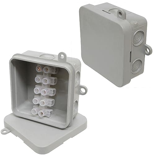 Image of 2x IP44 Junction Box with Push on Lid and 15A 5 Way Strip Connector for Electrical Wiring and Lighting - Indoor or Outdoor - 65mm