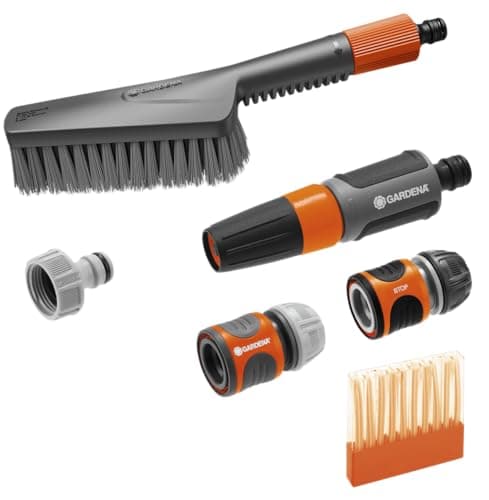 Image of Gardena Cleansystem Basic Equipment Set S Soft: Cleaning Brush, soap Sticks and Connection Fittings, for Washing Smaller, Delicate Surfaces (18862-20)