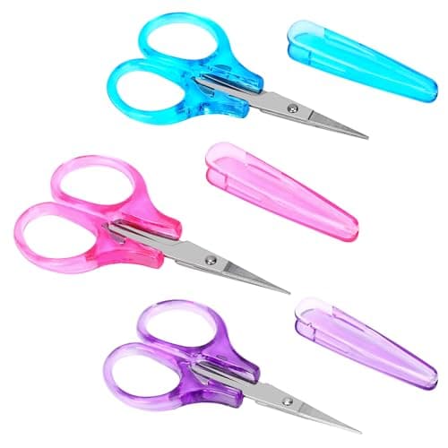 Image of 3Pcs Small All Purpose Craft Scissors - Stainless Steel with Protective Cover, Mini Detail, Precision Straight Fine Tips for Paper Cutting, Scrapbooking