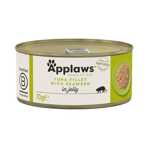 Image of Applaws 100% Natural Wet Cat Food, Tuna Fillet with Seaweed in Tasty Jelly 70 g Tin (Pack of 24 x 70 g)