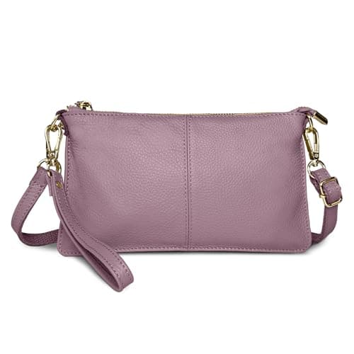 Image of FORRICA Mauve Clutch Bag for Women – Genuine Leather Cross Body Bag, Ladies Small Crossbody Phone Purse for Wedding, Evening & Party