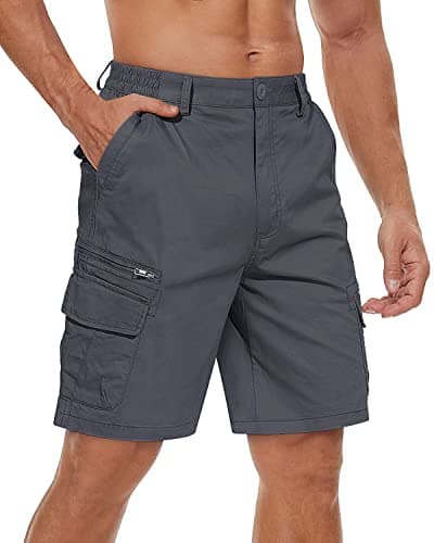 Image of TACVASEN Mens Shorts Elasticated Waist Summer Breathable Cargo Shorts Moisture Wicking Hiking Shorts with Pockets (36, Dark Grey)
