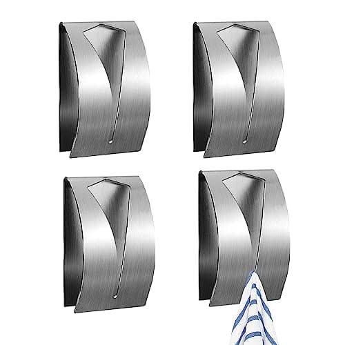 Image of ANMEISH 4 Pcs Self Adhesive Tea Towel Holder - Stainless Steel Stick on Hooks, Push and Grip Wall Hooks for Kitchen and Bathroom Hand Dish Hanger (Silver)