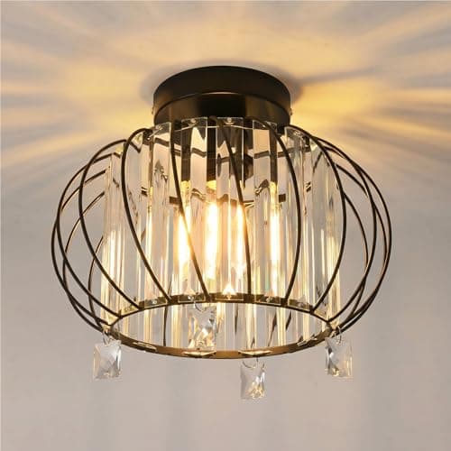 Image of ANWIO Black Crystal Light Shade,Light Fittings Ceilings,Chandelier Lampshade,Ceiling Lights Living Room,Led Kitchen Chandeliers,Hallway Lights Ceiling(E27 Base,NO Bulbs,LAMP DIAM 28CM)