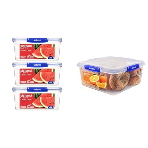 Image of Sistema KLIP IT PLUS Food Storage Containers | 3.35 L | Leak-Proof, Stackable & Airtight Fridge & KLIP IT PLUS Food Storage Container | 5.5 L Square | Stackable & Airtight Fridge/Freezer