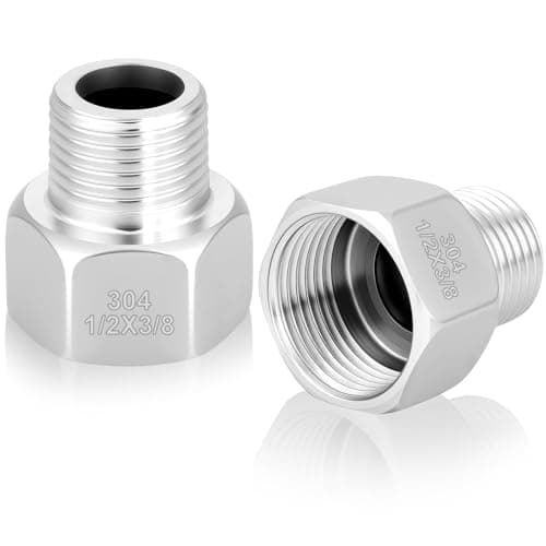 Image of flintronic 1/2" Female to 3/8" Male BSP Thread Stainless Steel Hex Bushing Reducing Connector, 3/8 Inch Male to 1/2 Inch Female Reducer Adapter for Gas, Water, Pipe Connecting Conversion (2PCS)