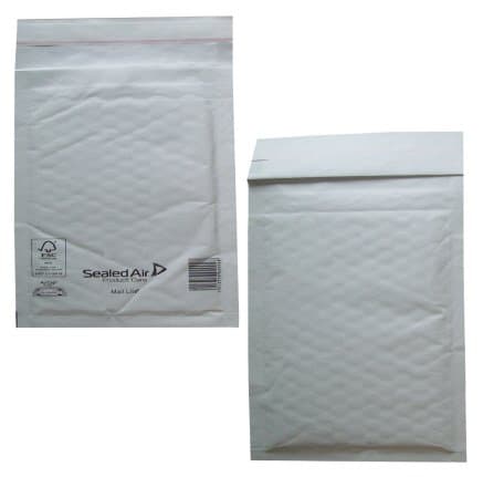 Image of 100 Small B/00 Size Mail Lite White Padded Envelopes Mailers - Peel + Seal Bubble Bags - 120 x 210mm / 4.75 x 8.25" Sealed Air Postal Packing Mailing Shipping Postage Posting Self Seal Cushioned Protective Packaging